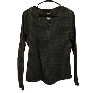 Sonoma Black with Gold Thin Stripes Long Sleeve V-Neck Everyday Tee Size Large